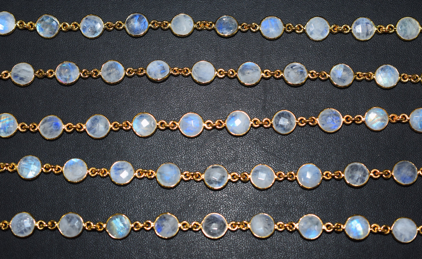 Rainbow Moonstone Faceted Coin Shape Connector Chain , 8 mm , RB-6508