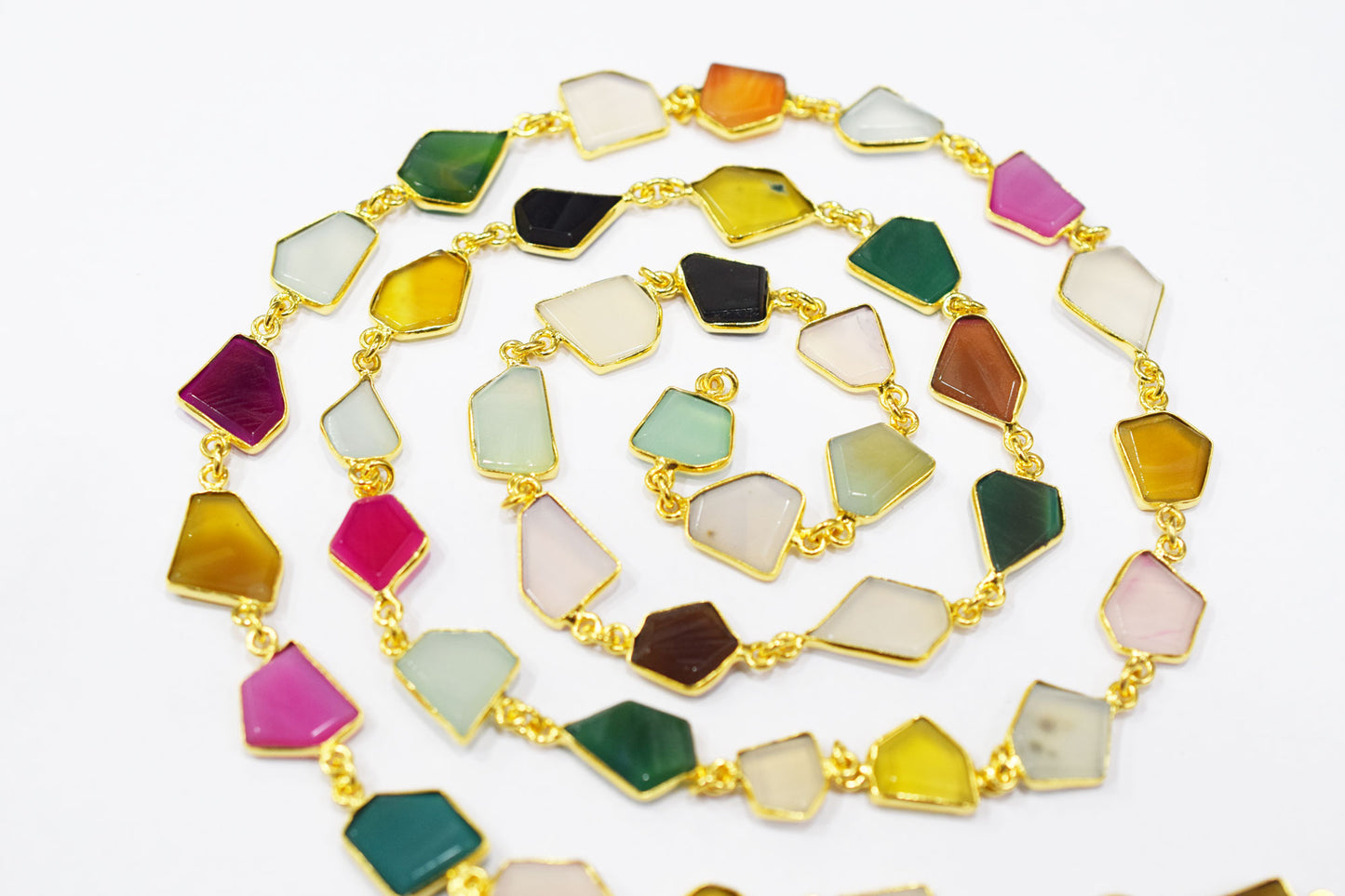 Multi Chalcedony Tablet Slice Shape Connector Chain , 11x12 - 12x13 mm , RB-6510