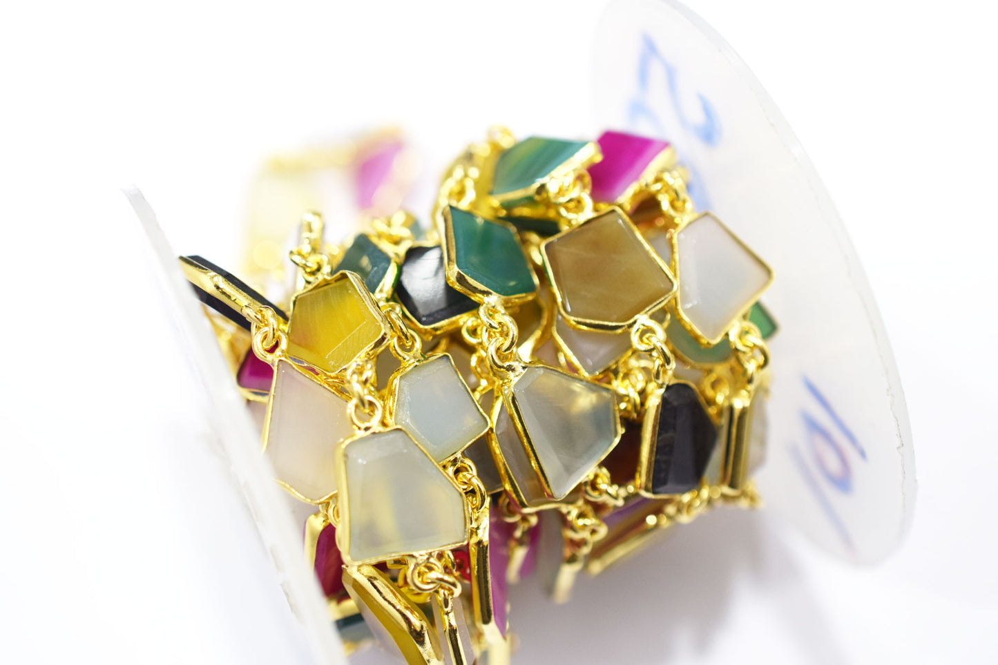 Multi Chalcedony Tablet Slice Shape Connector Chain , 11x12 - 12x13 mm , RB-6510