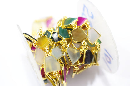 Multi Chalcedony Tablet Slice Shape Connector Chain , 11x12 - 12x13 mm , RB-6510