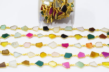 Multi Chalcedony Tablet Slice Shape Connector Chain , 11x12 - 12x13 mm , RB-6510