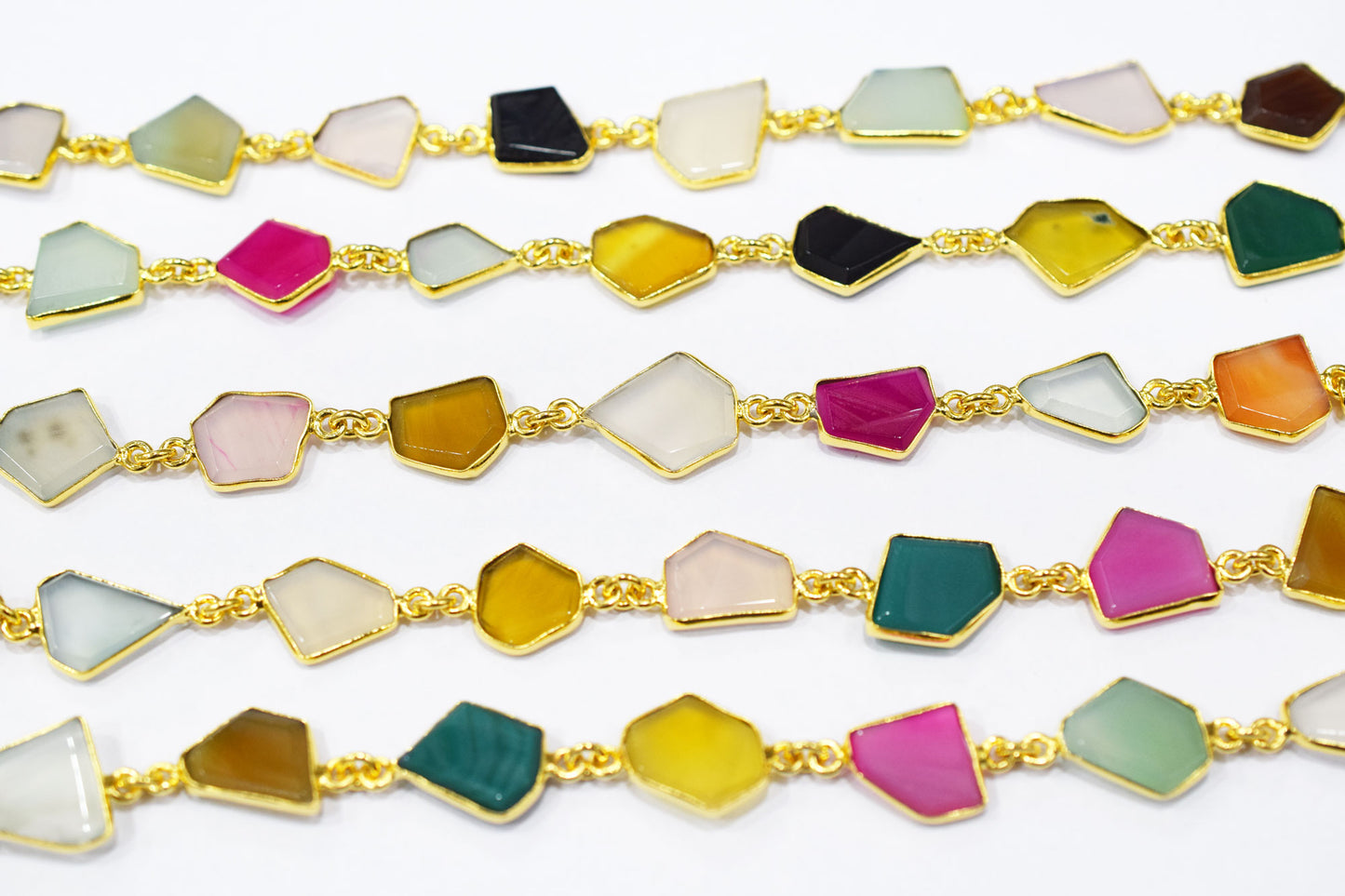 Multi Chalcedony Tablet Slice Shape Connector Chain , 11x12 - 12x13 mm , RB-6510