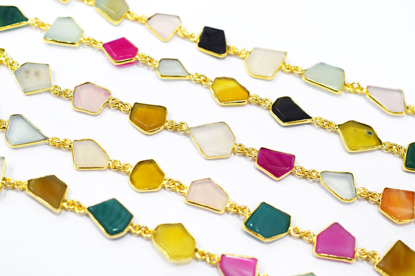 Multi Chalcedony Tablet Slice Shape Connector Chain , 11x12 - 12x13 mm , RB-6510