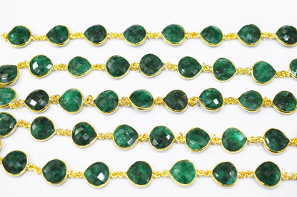 Dyed Emerald Faceted Heart Shape Connector Chain , 13 mm , RB-6511