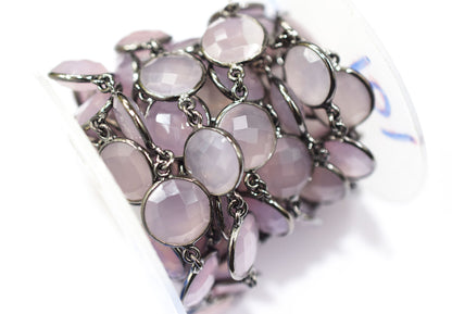 Lavender Chalcedony Faceted Coin Shape Connector Chain , 14 - 14.50 mm , RB-6513