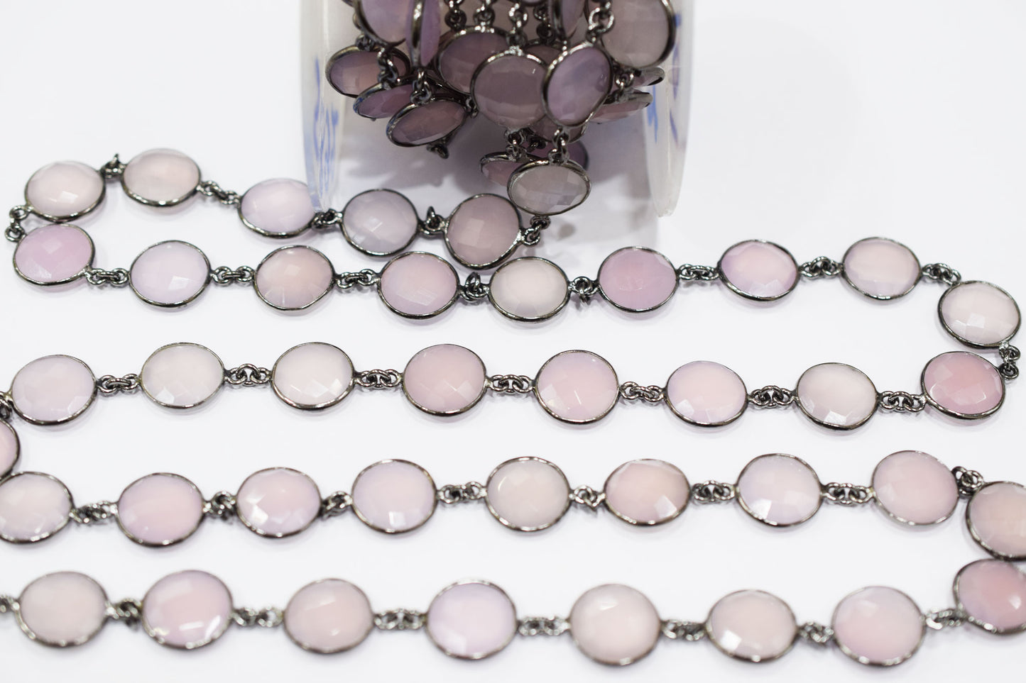 Lavender Chalcedony Faceted Coin Shape Connector Chain , 14 - 14.50 mm , RB-6513
