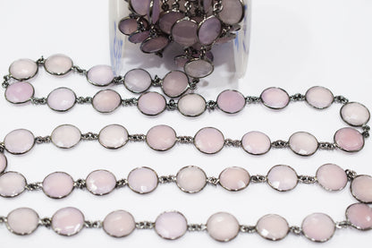 Lavender Chalcedony Faceted Coin Shape Connector Chain , 14 - 14.50 mm , RB-6513