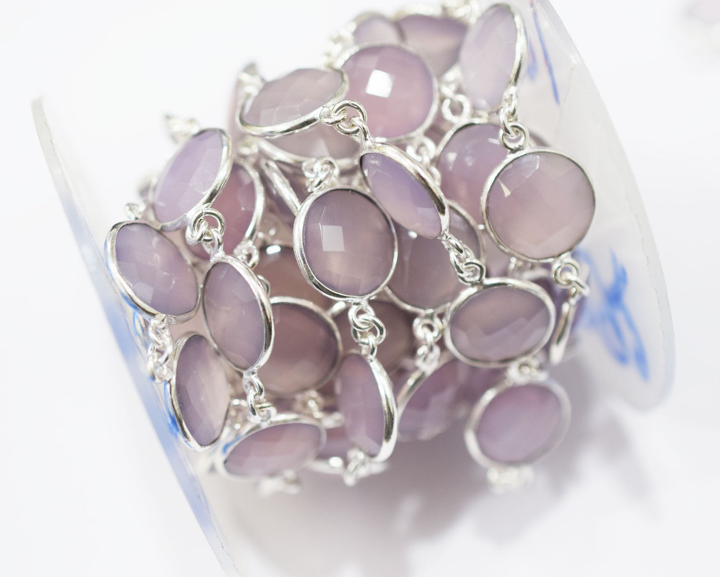 Lavender Chalcedony Faceted Coin Shape Connector Chain , 14 - 14.50 mm , RB-6513