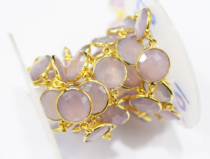 Lavender Chalcedony Faceted Coin Shape Connector Chain , 14 - 14.50 mm , RB-6513