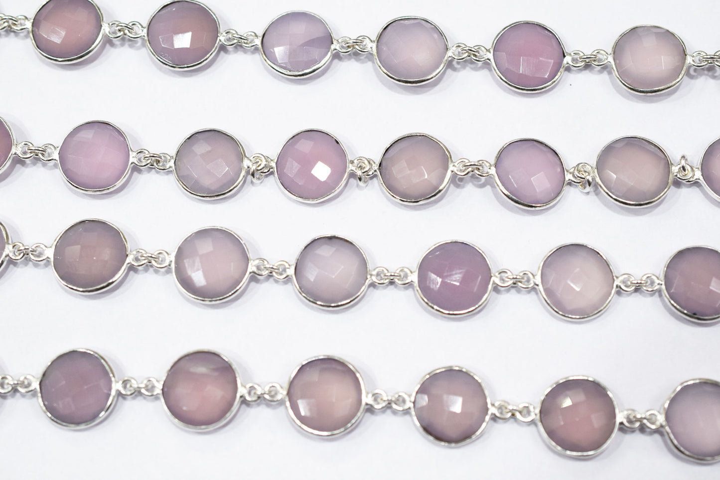 Lavender Chalcedony Faceted Coin Shape Connector Chain , 14 - 14.50 mm , RB-6513