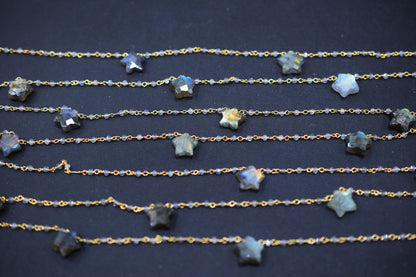 Labradorite Faceted Round Shape Rosary Beaded Chain , Labradorite Faceted Star Shape Wire Wrapped Chain , 2 - 9 mm , RB-6514A