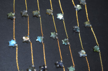 Labradorite Faceted Round Shape Rosary Beaded Chain , Labradorite Faceted Star Shape Wire Wrapped Chain , 3.50 - 9 mm , RB-6514C