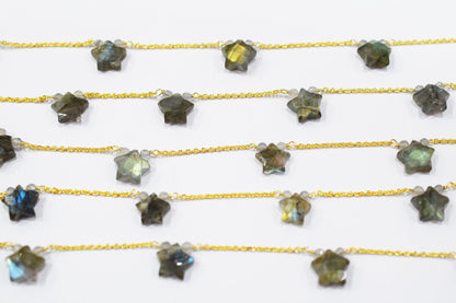 Labradorite Faceted Round Shape Rosary Beaded Chain , Labradorite Faceted Star Shape Wire Wrapped Chain , 3.50 - 9 mm , RB-6514C