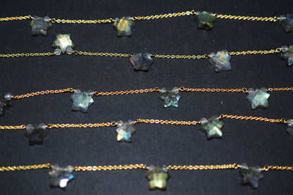 Labradorite Faceted Round Shape Rosary Beaded Chain , Labradorite Faceted Star Shape Wire Wrapped Chain , 3.50 - 9 mm , RB-6514C