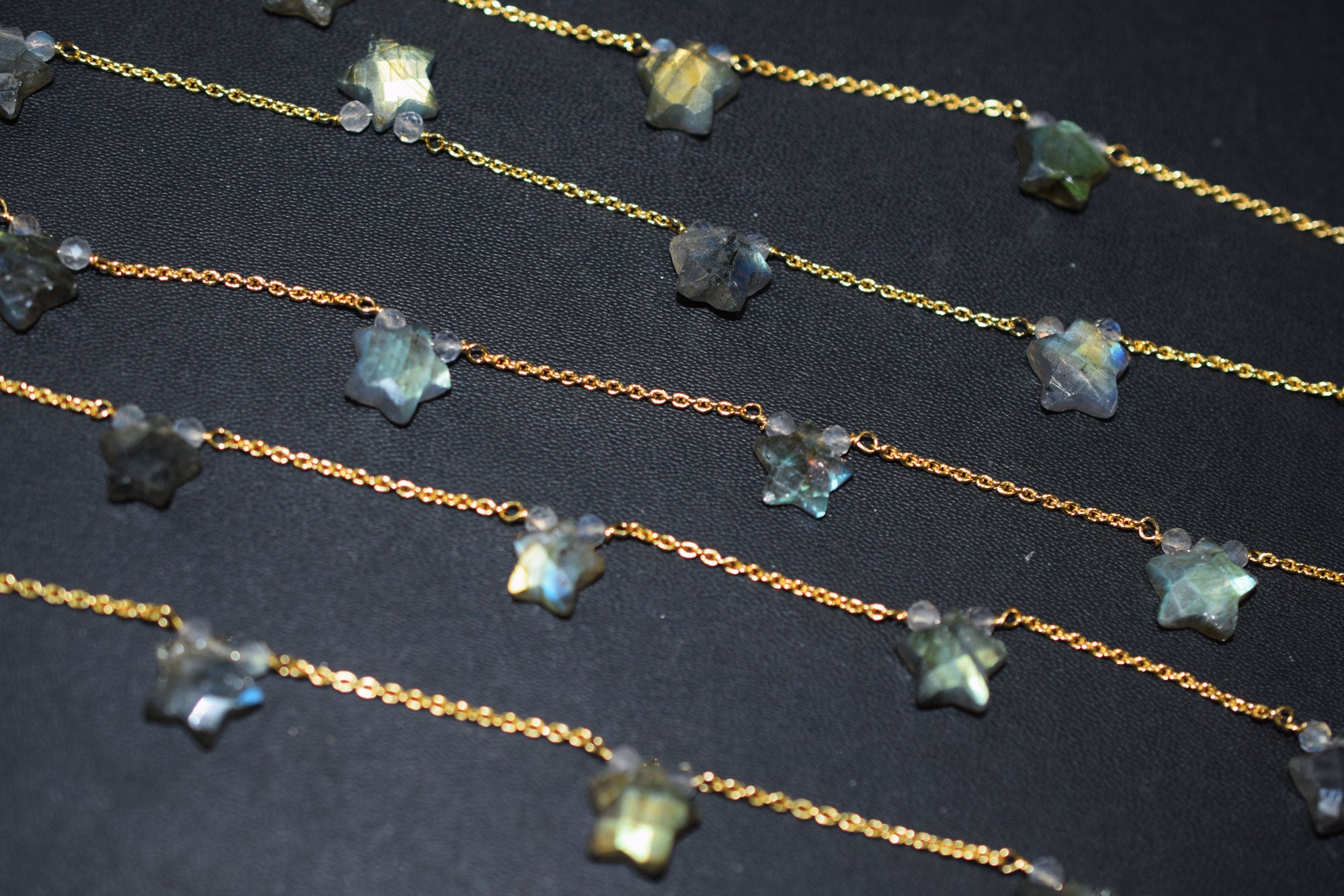 Labradorite Faceted Round Shape Rosary Beaded Chain , Labradorite Faceted Star Shape Wire Wrapped Chain , 3.50 - 9 mm , RB-6514C