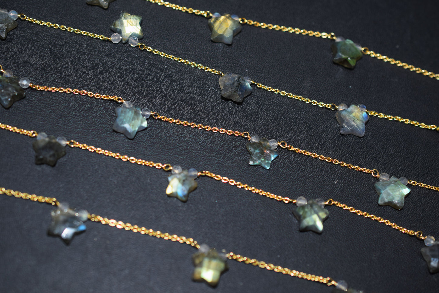 Labradorite Faceted Round Shape Rosary Beaded Chain , Labradorite Faceted Star Shape Wire Wrapped Chain , 3.50 - 9 mm , RB-6514C