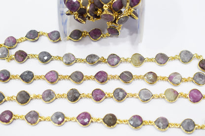 Ruby Rocks Faceted Heart Shape Connector Chain , 13 mm , RB-6516