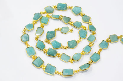 Amazonite Fancy Cut Shape Connector Chain , 8 - 10 mm , RB-6517