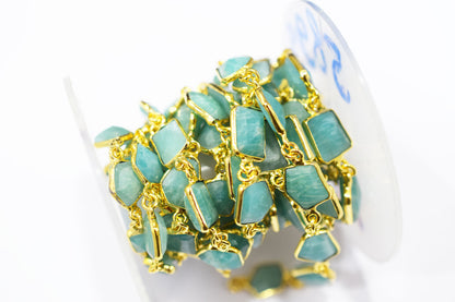 Amazonite Fancy Cut Shape Connector Chain , 8 - 10 mm , RB-6517