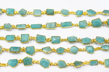 Amazonite Fancy Cut Shape Connector Chain , 8 - 10 mm , RB-6517