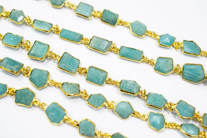Amazonite Fancy Cut Shape Connector Chain , 8 - 10 mm , RB-6517