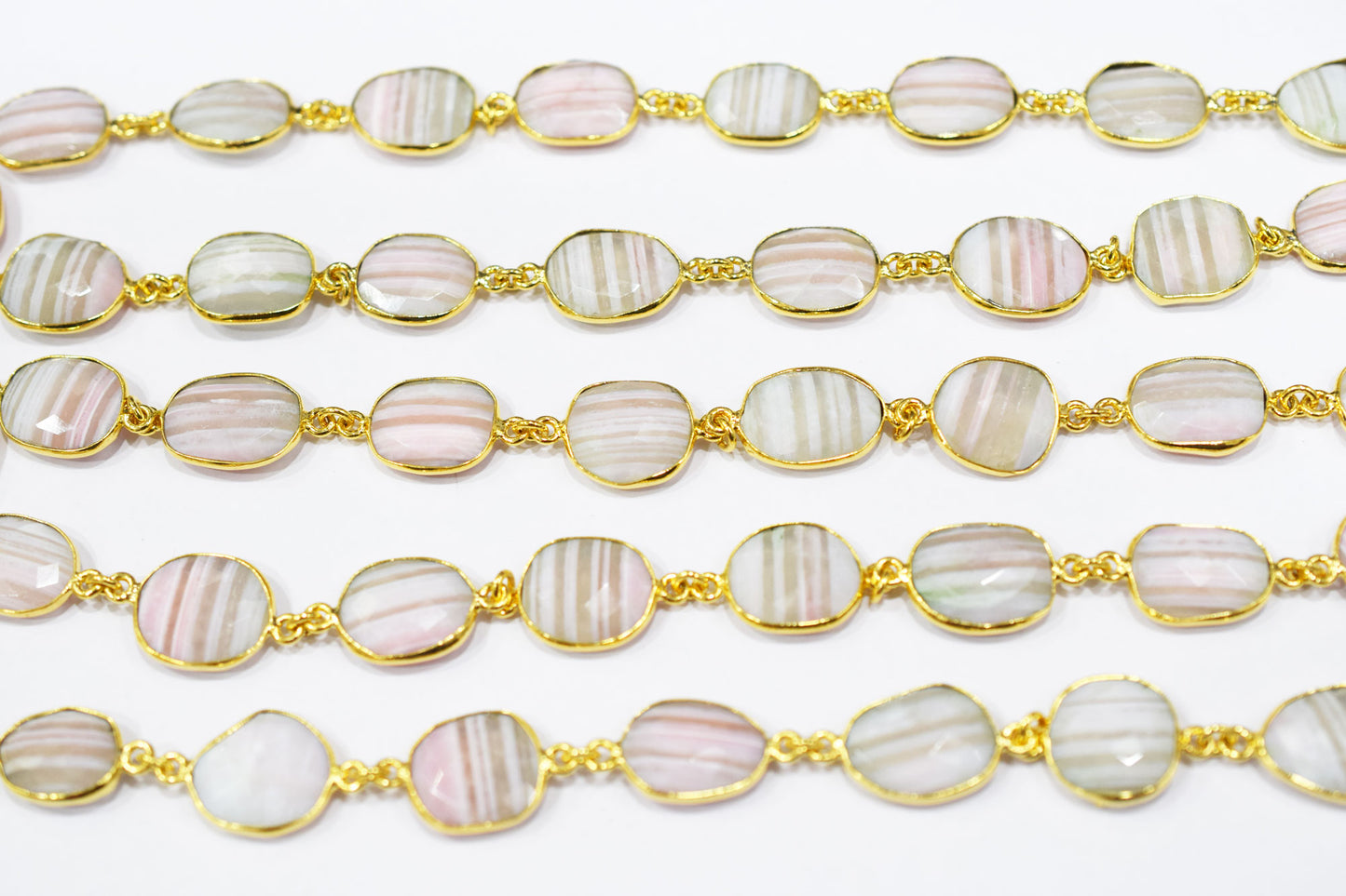 Lace Pink Peruvian Opal Faceted Slice Shape Connector Chain , 13x16 mm , RB-6518