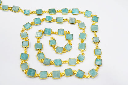 Amazonite Square Cut Shape Connector Chain , 7 - 9 mm , RB-6519