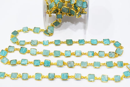 Amazonite Square Cut Shape Connector Chain , 7 - 9 mm , RB-6519
