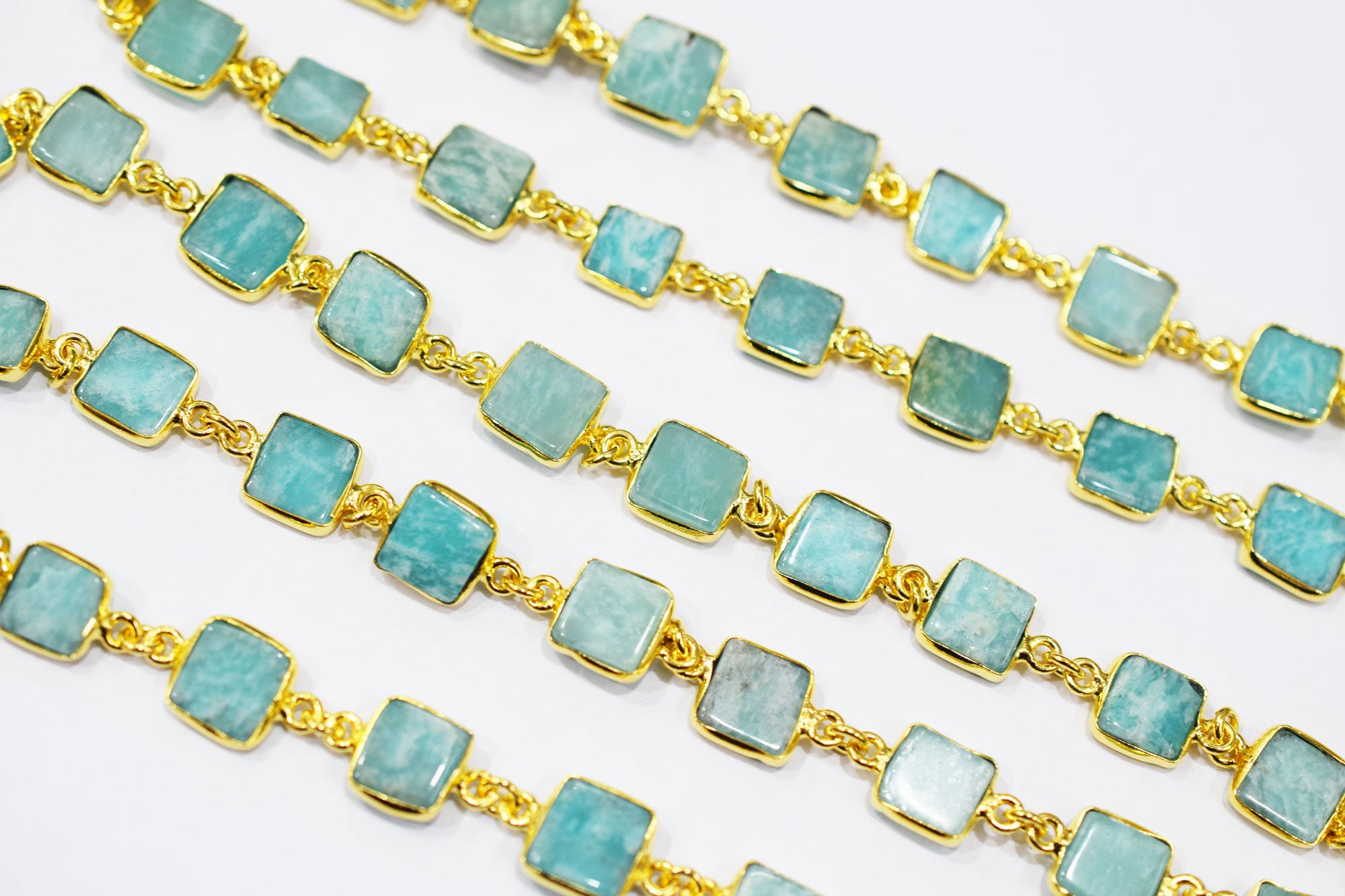Amazonite Square Cut Shape Connector Chain , 7 - 9 mm , RB-6519