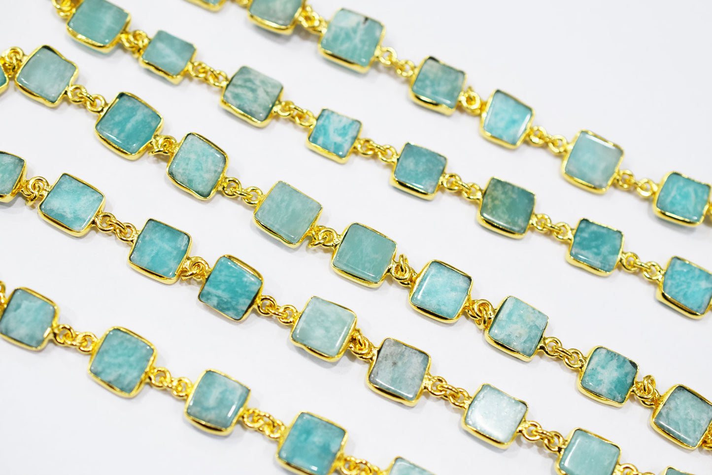 Amazonite Square Cut Shape Connector Chain , 7 - 9 mm , RB-6519