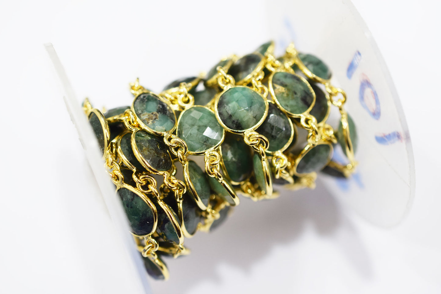 Natural Sakota Emerald Faceted Slice Shape Connector Chain , 10x12 - 11x13 mm , RB-6520