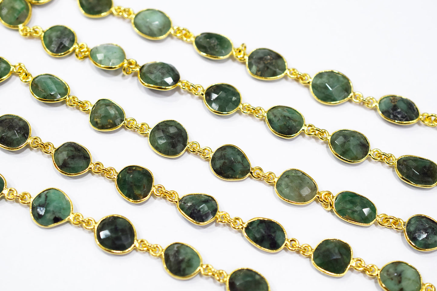 Natural Sakota Emerald Faceted Slice Shape Connector Chain , 10x12 - 11x13 mm , RB-6520