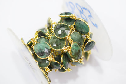 Natural Sakota Emerald Faceted Slice Shape Connector Chain , 13x16 - 15x18 mm , RB-6521