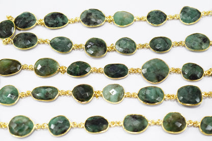 Natural Sakota Emerald Faceted Slice Shape Connector Chain , 13x16 - 15x18 mm , RB-6521