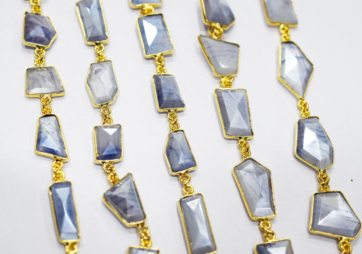 Silverite Sapphire Moonstone AB Coated Huge Fancy Cut Shape Connector Chain , 10x12 - 9x22 mm , RB-6522
