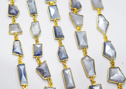 Silverite Sapphire Moonstone AB Coated Huge Fancy Cut Shape Connector Chain , 10x12 - 9x22 mm , RB-6522
