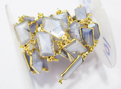 Silverite Sapphire Moonstone AB Coated Huge Fancy Cut Shape Connector Chain , 10x12 - 9x22 mm , RB-6522