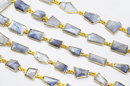 Silverite Sapphire Moonstone AB Coated Huge Fancy Cut Shape Connector Chain , 10x12 - 9x22 mm , RB-6522