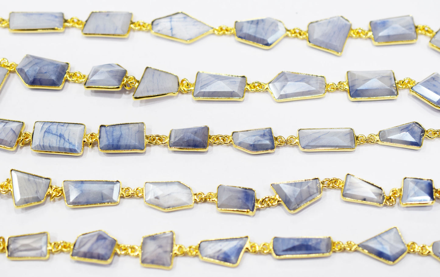 Silverite Sapphire Moonstone AB Coated Huge Fancy Cut Shape Connector Chain , 10x12 - 9x22 mm , RB-6522