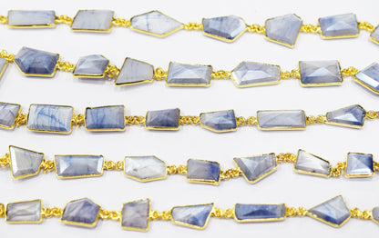 Silverite Sapphire Moonstone AB Coated Huge Fancy Cut Shape Connector Chain , 10x12 - 9x22 mm , RB-6522