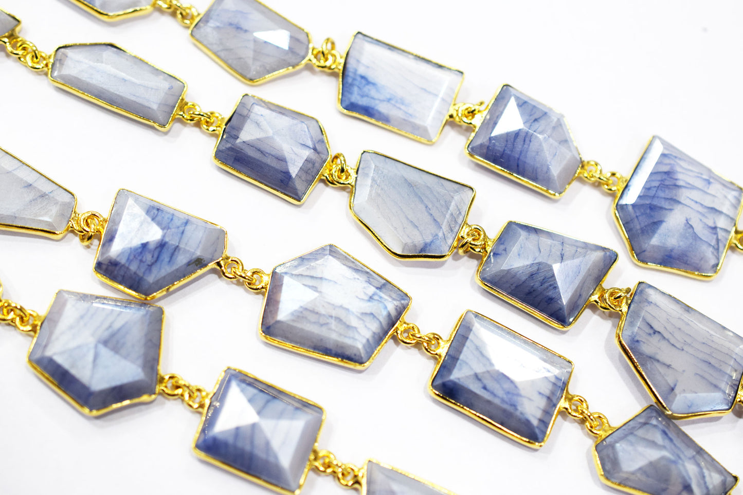 Silverite Sapphire Moonstone AB Coated Huge Fancy Cut Shape Connector Chain , 12x13 - 18x20 mm , RB-6523
