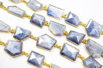 Silverite Sapphire Moonstone AB Coated Huge Fancy Cut Shape Connector Chain , 12x13 - 18x20 mm , RB-6523