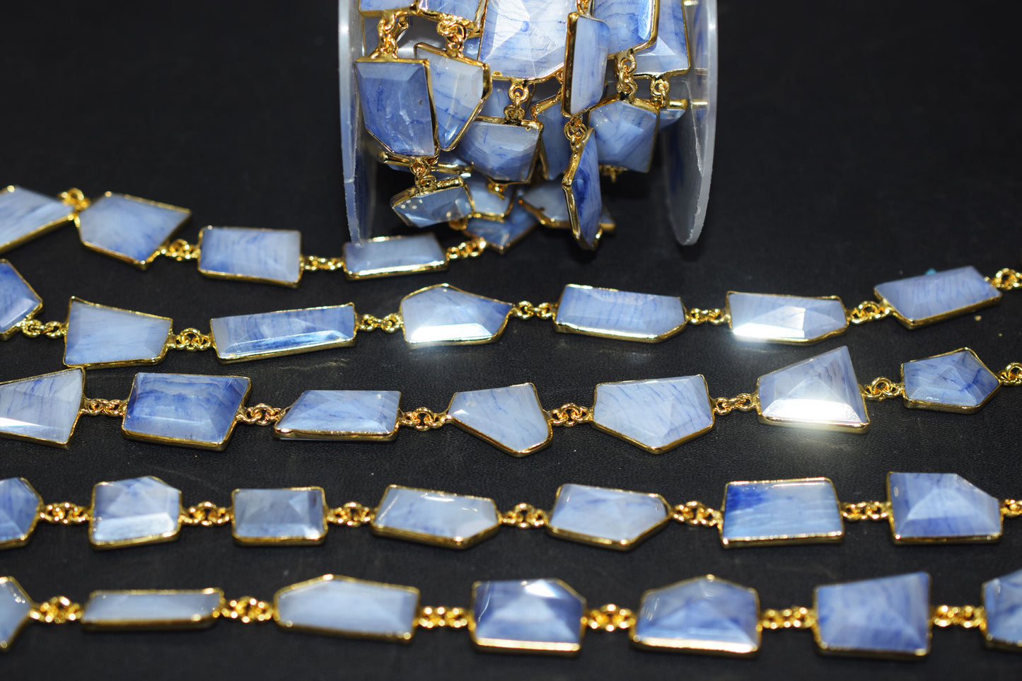 Silverite Sapphire Moonstone AB Coated Huge Fancy Cut Shape Connector Chain , 12x13 - 18x20 mm , RB-6523