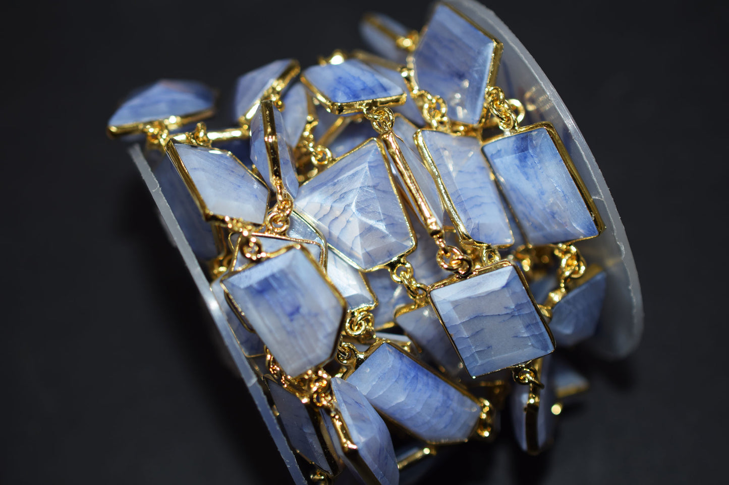 Silverite Sapphire Moonstone AB Coated Huge Fancy Cut Shape Connector Chain , 12x13 - 18x20 mm , RB-6523