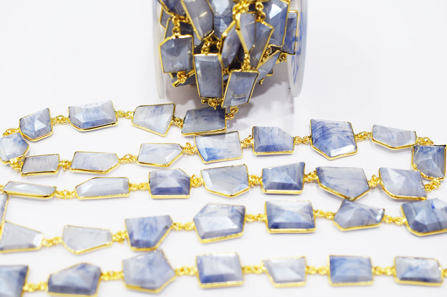 Silverite Sapphire Moonstone AB Coated Huge Fancy Cut Shape Connector Chain , 12x13 - 18x20 mm , RB-6523