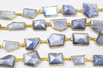 Silverite Sapphire Moonstone AB Coated Huge Fancy Cut Shape Connector Chain , 12x13 - 18x20 mm , RB-6523