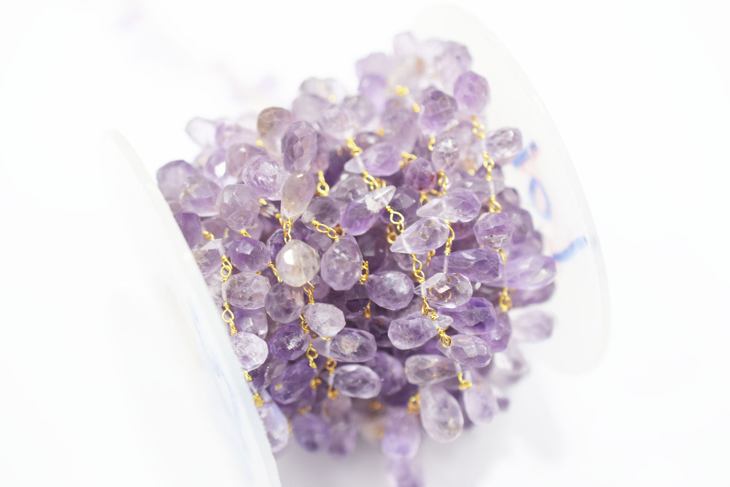 Pink Amethyst Hand Cut Drops Shape Rosary Beaded Chain , 8 mm , RB-6524