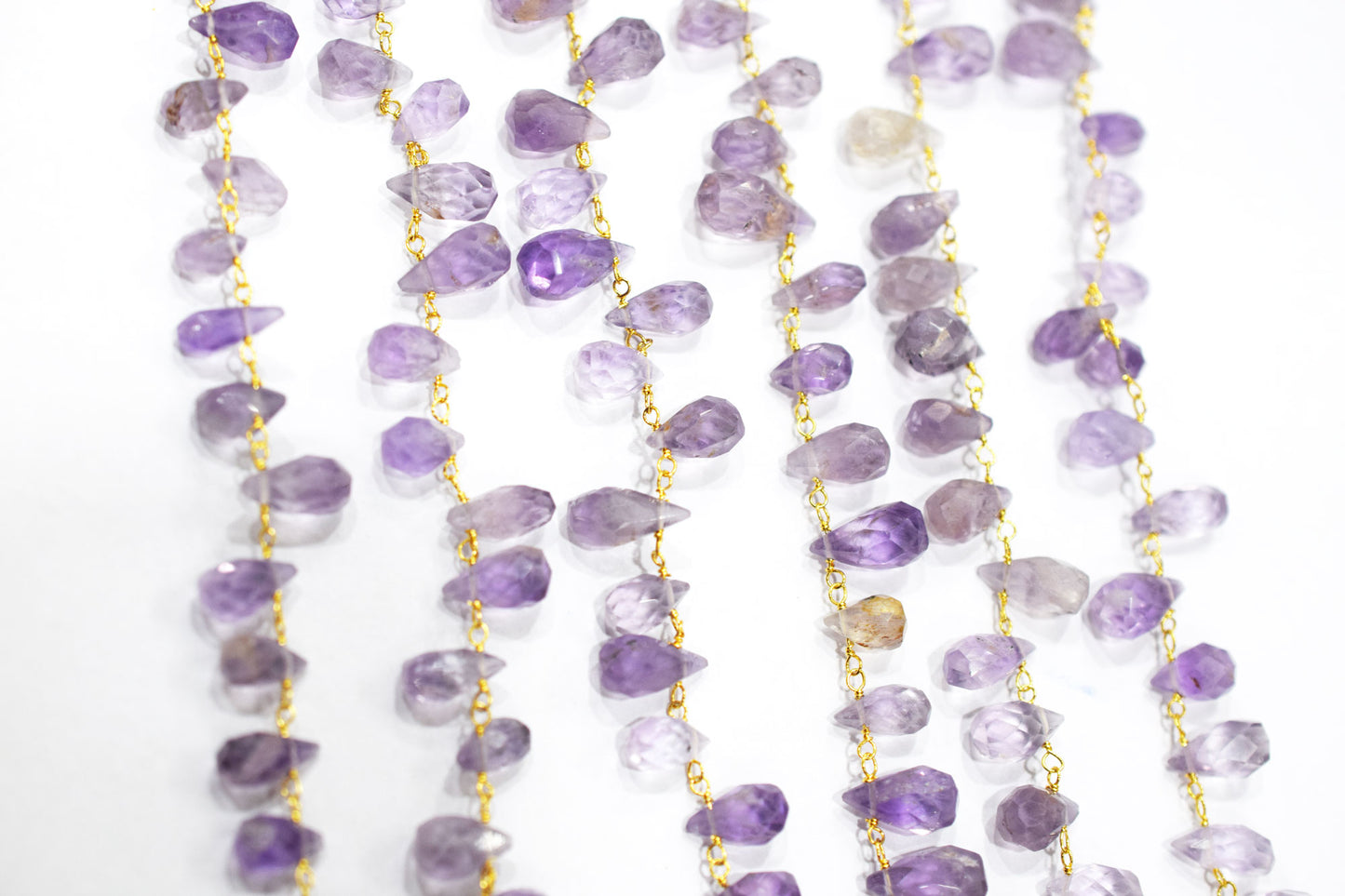 Pink Amethyst Hand Cut Drops Shape Rosary Beaded Chain , 8 mm , RB-6524