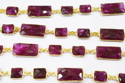 Dyed Ruby Beryl Faceted Baguette Shape Alternate Connector Chain , 11 - 22 mm , RB-6526