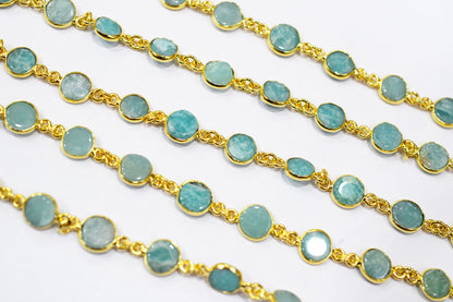 Amazonite Coin Shape Connector Chain , 9 mm , RB-6529